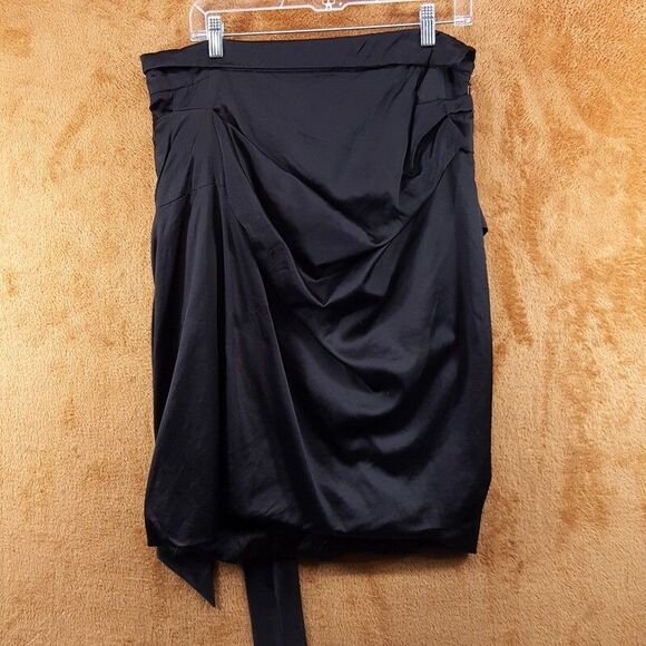 DRIES VAN NOTEN Strapless Dress Womens Size 40 Black Satin Belted Tie Silk Blend - Picture 4 of 9